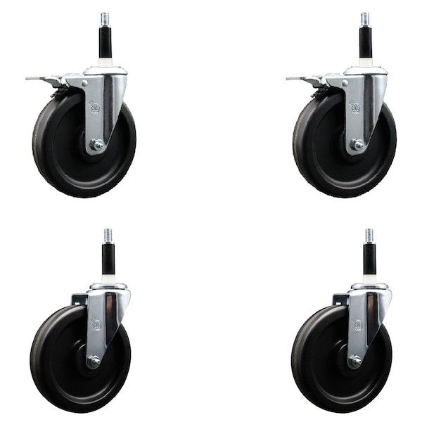 6'' Phenolic Swivel 7/8'' Expand Stem Caster Set 2 Total Lock Brakes, 4PK